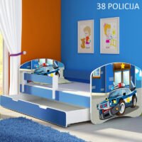 Dječji krevet ACMA s motivom, bočna plava + ladica 140x70 cm 38 Policija