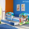 Dječji krevet ACMA s motivom, bočna plava + ladica 140x70 cm 34 Farm