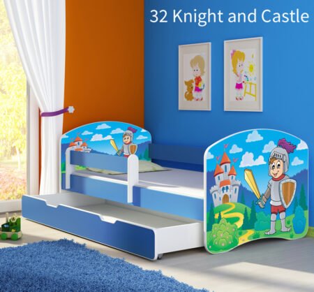 Dječji krevet ACMA s motivom, bočna plava + ladica 160x80 cm 32 Knight