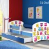 Dječji krevet ACMA s motivom, bočna plava + ladica 140x70 cm 31 Owls