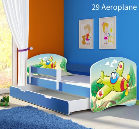 Dječji krevet ACMA s motivom, bočna plava + ladica 140x70 cm 29 Aeroplane