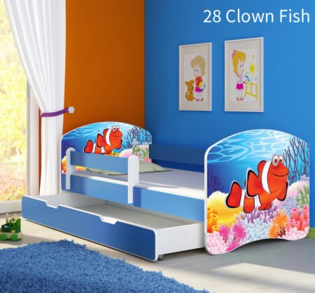 Dječji krevet ACMA s motivom, bočna plava + ladica 140x70 cm 28 Clown Fish