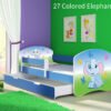 Dječji krevet ACMA s motivom, bočna plava + ladica 140x70 cm 27 Colored Elephant