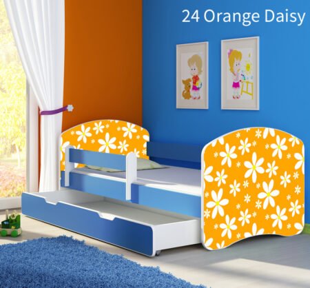 Dječji krevet ACMA s motivom, bočna plava + ladica 140x70 cm 24 Orange Daisy
