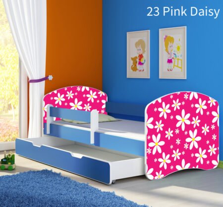 Dječji krevet ACMA s motivom, bočna plava + ladica 140x70 cm 23 Pink Daisy
