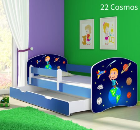 Dječji krevet ACMA s motivom, bočna plava + ladica 140x70 cm 22 Cosmos