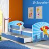 Dječji krevet ACMA s motivom, bočna plava + ladica 140x70 cm 19 Superhero