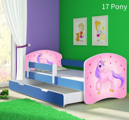 Dječji krevet ACMA s motivom, bočna plava + ladica 140x70 cm 17 Pony