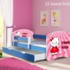 Dječji krevet ACMA s motivom, bočna plava + ladica 140x70 cm 15 Sweet Kitty