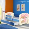Dječji krevet ACMA s motivom, bočna plava + ladica 140x70 cm 12 Dogs in Love