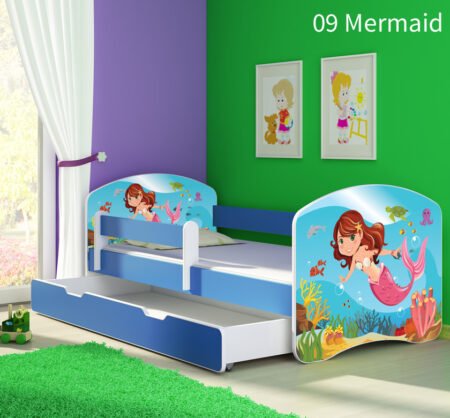 Dječji krevet ACMA s motivom, bočna plava + ladica 140x70 cm 09 Mermaid