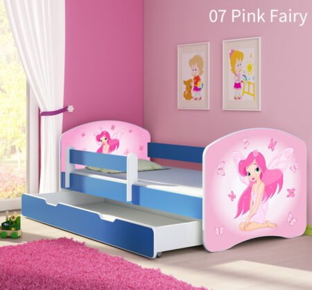 Dječji krevet ACMA s motivom, bočna plava + ladica 140x70 cm 07 Pink Fairy