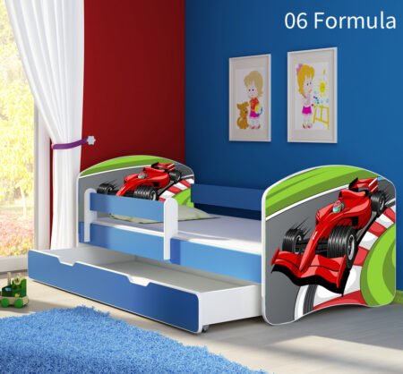 Dječji krevet ACMA s motivom, bočna plava + ladica 140x70 cm 06 Formula 1