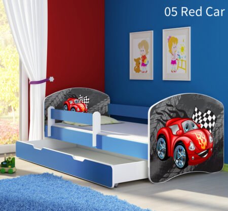 Dječji krevet ACMA s motivom, bočna plava + ladica 140x70 cm 05 Red Car