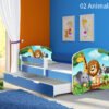Dječji krevet ACMA s motivom, bočna plava + ladica 140x70 cm 02 Animals