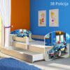 Dječji krevet ACMA s motivom, bočna sonoma + ladica 140x70 cm 38 Policija
