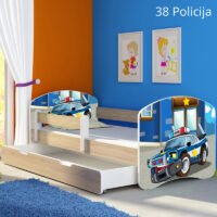 Dječji krevet ACMA s motivom, bočna sonoma + ladica 140x70 cm 38 Policija