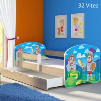 Dječji krevet ACMA s motivom, bočna sonoma + ladica 140x70 cm 32 Knight