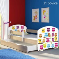 Dječji krevet ACMA s motivom, bočna sonoma + ladica 140x70 cm 31 Owls