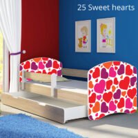 Dječji krevet ACMA s motivom, bočna sonoma + ladica 140x70 cm 25 Sweet hearts