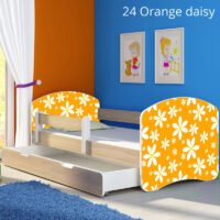 Dječji krevet ACMA s motivom, bočna sonoma + ladica 140x70 cm 24 Orange Daisy