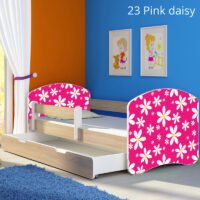 Dječji krevet ACMA s motivom, bočna sonoma + ladica 140x70 cm 23 Pink Daisy