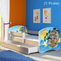 Dječji krevet ACMA s motivom, bočna sonoma + ladica 140x70 cm 21 Pirates