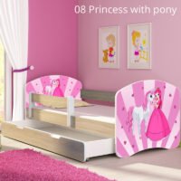 Dječji krevet ACMA s motivom, bočna sonoma + ladica 140x70 cm 08 Princess with Pony