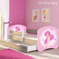 Dječji krevet ACMA s motivom, bočna sonoma + ladica 140x70 cm 07 Pink Fairy