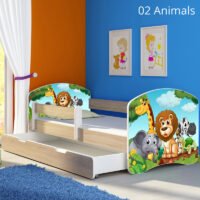 Dječji krevet ACMA s motivom, bočna sonoma + ladica 140x70 cm 02 Animals