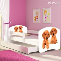 Dječji krevet ACMA s motivom, bočna bijela + ladica 180x80 cm 39 Psići
