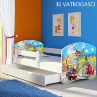 Dječji krevet ACMA s motivom, bočna bijela + ladica 180x80 cm 36 Vatrogasci