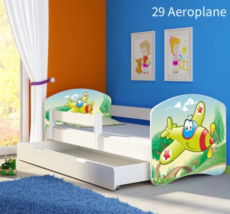 Dječji krevet ACMA s motivom, bočna bijela + ladica 180x80 cm 29 Aeroplane