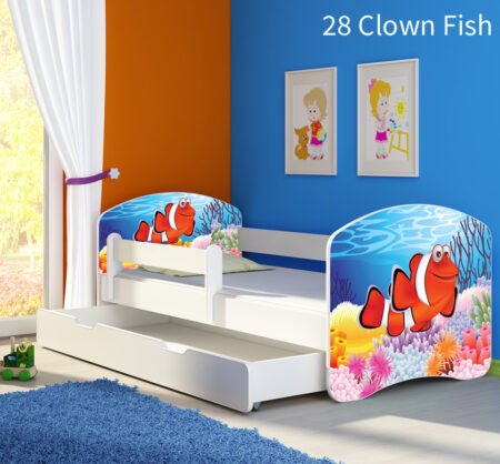 Dječji krevet ACMA s motivom, bočna bijela + ladica 180x80 cm 28 Clown Fish