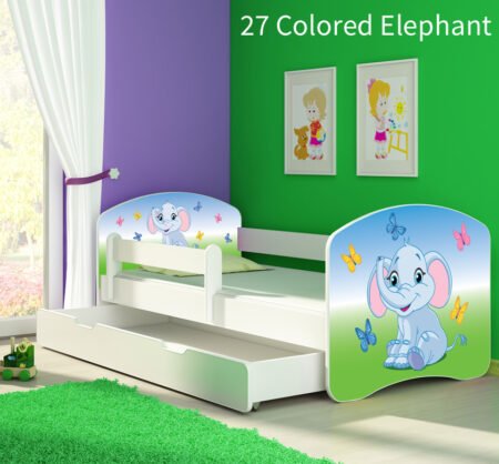 Dječji krevet ACMA s motivom, bočna bijela + ladica 180x80 cm 27 Colored Elephant