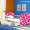 Dječji krevet ACMA s motivom, bočna bijela + ladica 180x80 cm 23 Pink Daisy