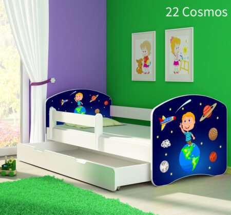Dječji krevet ACMA s motivom, bočna bijela + ladica 160x80 cm 22 Cosmos