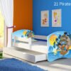 Dječji krevet ACMA s motivom, bočna bijela + ladica 180x80 cm 21 Pirates