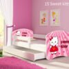 Dječji krevet ACMA s motivom, bočna bijela + ladica 180x80 cm 15 Sweet Kitty