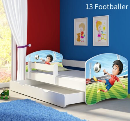 Dječji krevet ACMA s motivom, bočna bijela + ladica 180x80 cm 13 Footballer