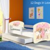 Dječji krevet ACMA s motivom, bočna bijela + ladica 180x80 cm 12 Dogs in Love