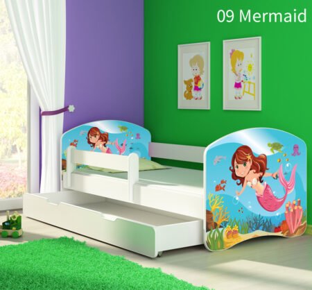 Dječji krevet ACMA s motivom, bočna bijela + ladica 180x80 cm 09 Mermaid