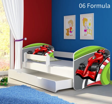 Dječji krevet ACMA s motivom, bočna bijela + ladica 180x80 cm 06 Formula 1