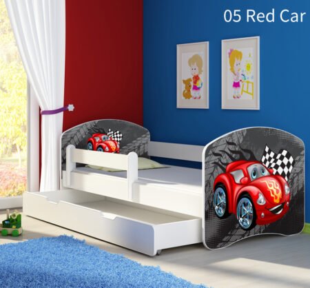 Dječji krevet ACMA s motivom, bočna bijela + ladica 180x80 cm 05 Red Car