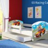 Dječji krevet ACMA s motivom, bočna bijela + ladica 180x80 cm 03 Racing Car