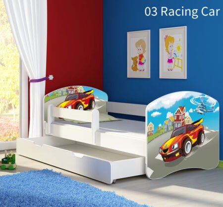 Dječji krevet ACMA s motivom, bočna bijela + ladica 180x80 cm 03 Racing Car