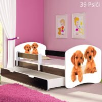 Dječji krevet ACMA s motivom, bočna wenge + ladica 140x70 cm 39 Psići