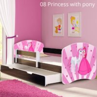 Dječji krevet ACMA s motivom, bočna wenge + ladica 140x70 cm 08 Princess with Pony