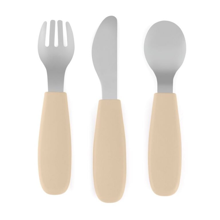 PETITE&MARS Set pribora za jelo od nehrđajućeg čelika sa silikonskom ručkom 12 m+ Take&Match, Desert Sand