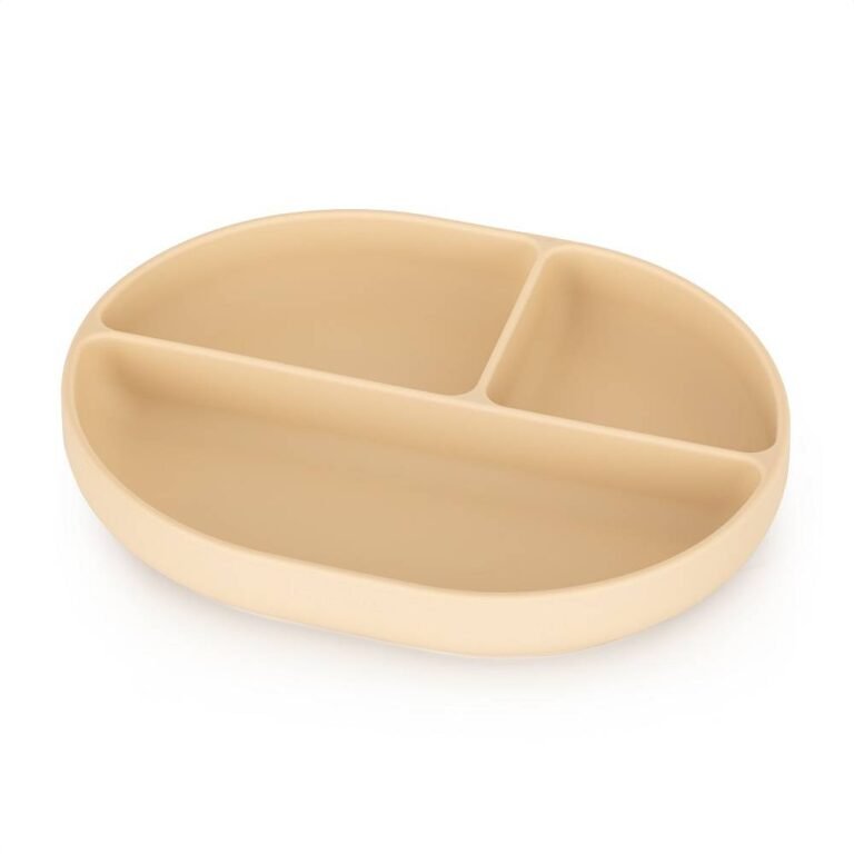 PETITE&MARS Silikonski ovalni tanjur s odjeljcima i vakuumom 6 m+ Take&Match, Desert Sand
